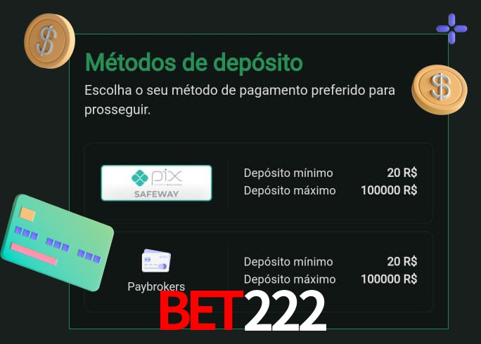O cassino Bet222 oferece uma grande variedade de métodos de pagamento